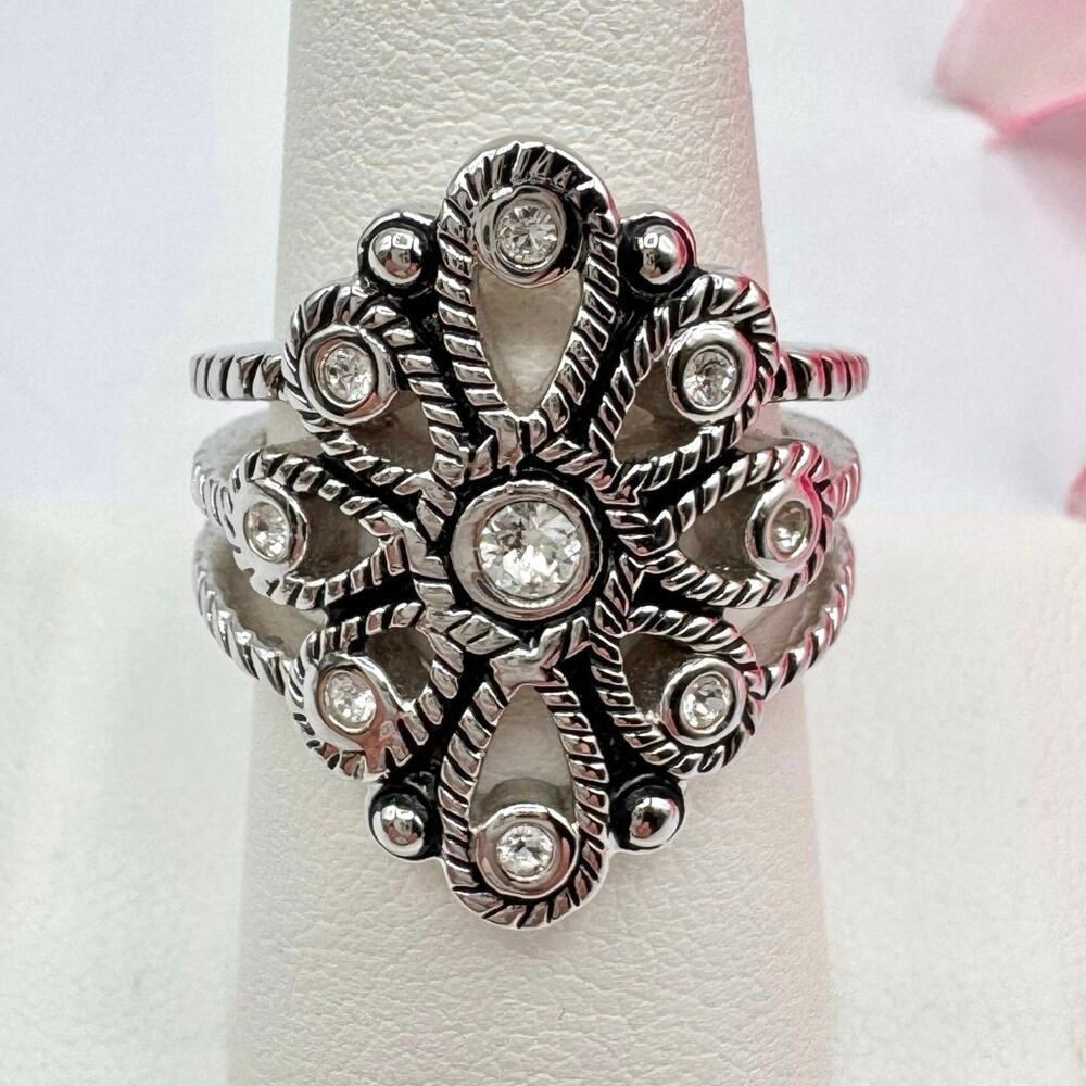Premier Designs Naomi Ring CZ Scroll Ornate Right Hand Cocktail Opulent 8 3/4